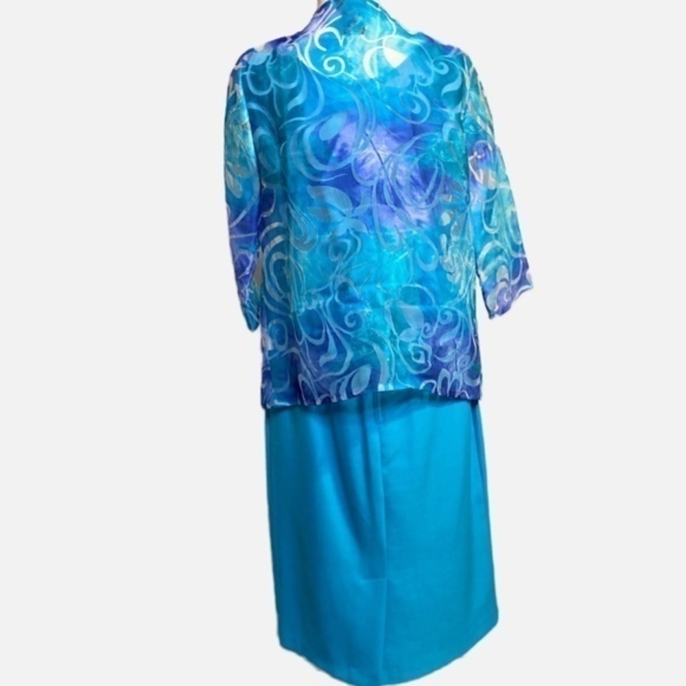 K Studio Collection Vintage 3 Piece Blue tank top w/ skirt and vibrant sheer top - Picture 4 of 17